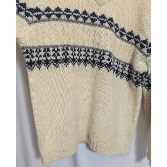 Vtg Structure Ivory Heavyweight Wool V-Neck Pullover Sweater Men's Large M1 - Picture 4 of 5